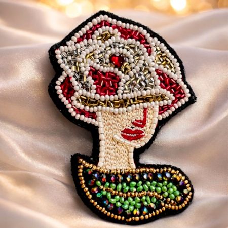 Handmade Jewelry Mushroom Beaded Brooch Pin